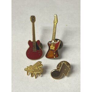 Enameled Pin LOT 4 Red Les Paul Gibson Guitars Music Note & Grand Piano
